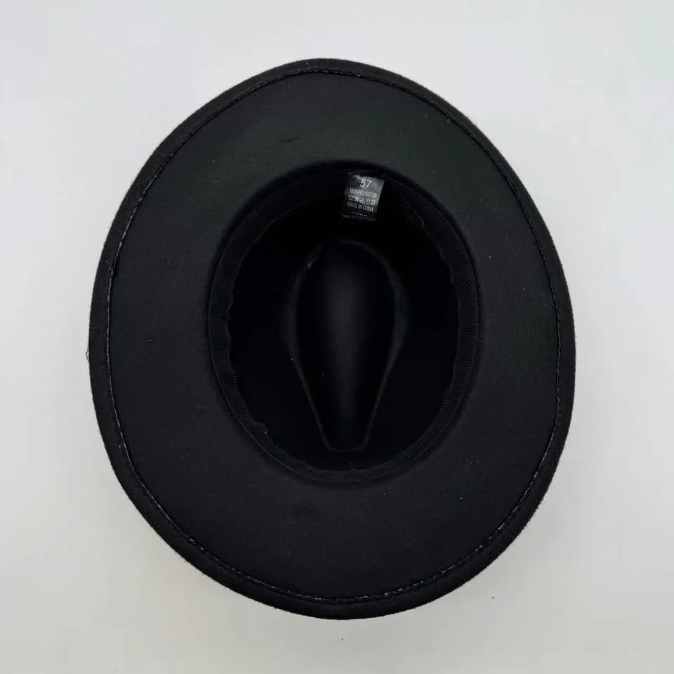 Black Felt Cowboy Hat Western Rodeo Braided Band Size 57 image indicator(7)