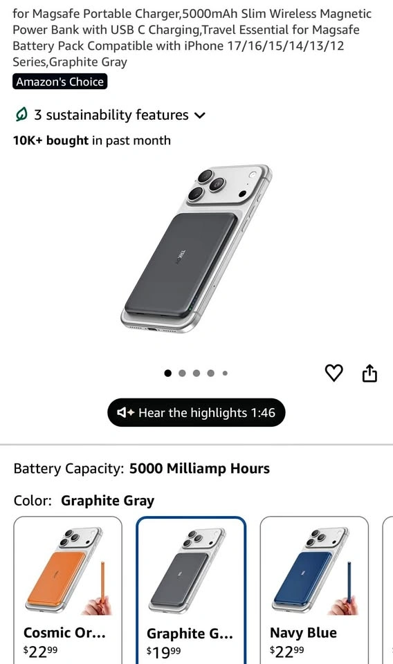 5000mAh Magsafe Portable Charger Power Bank with USB C