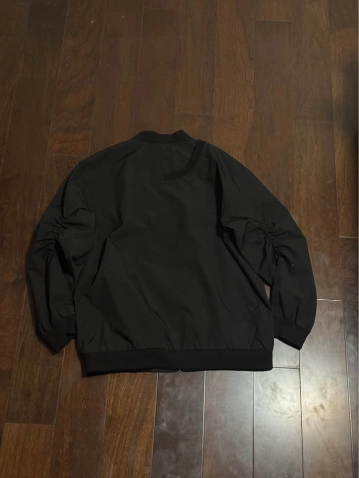 Black Bomber Jacket with Ruched Sleeves - Mens M - photo 2