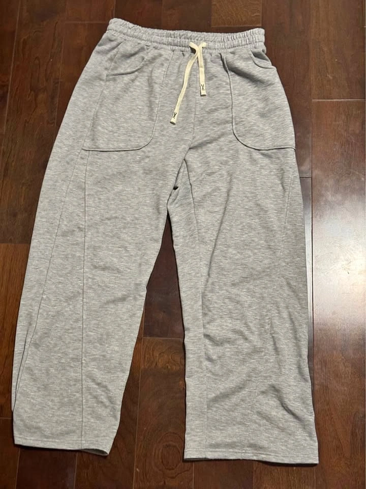 Grey Wide-Leg Drawstring Sweatpants - Mens L
