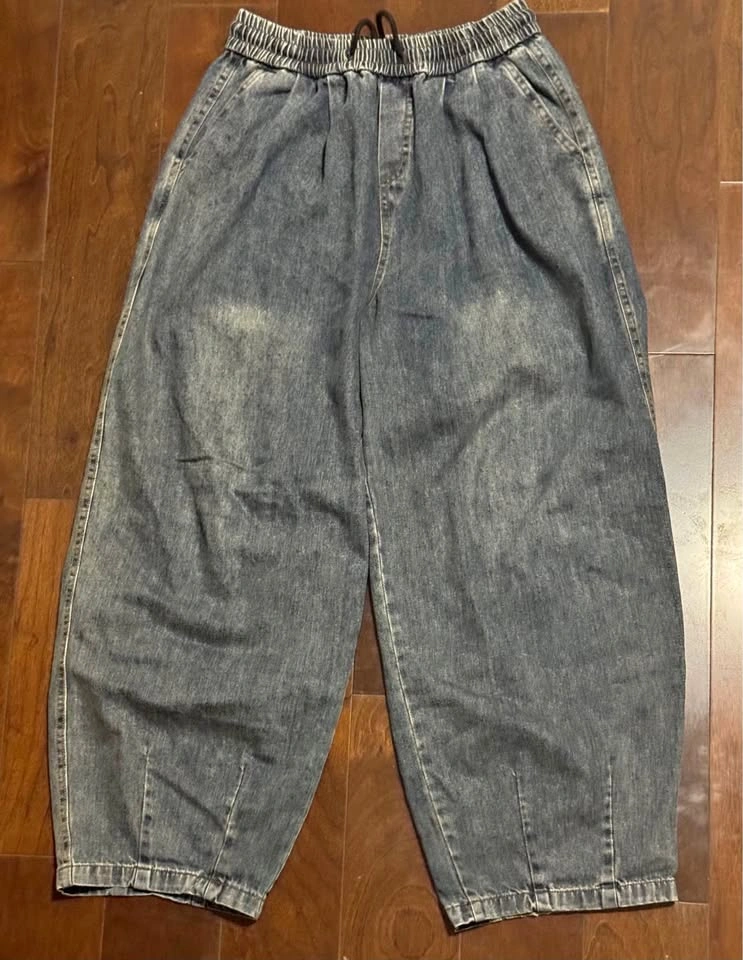 Acid Wash Super Baggy Denim Joggers - Mens L
