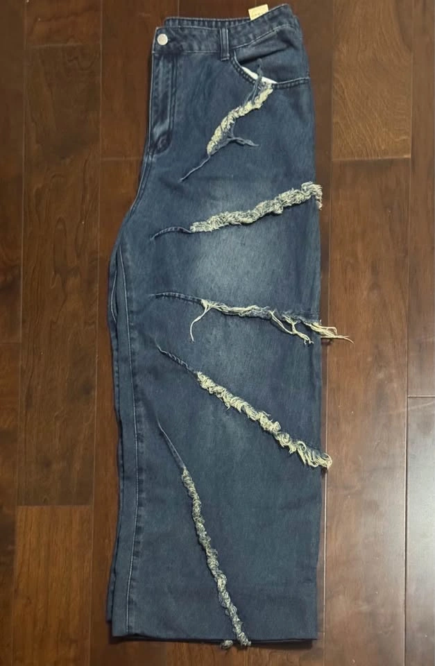 Distressed Patchwork Wide Leg Super Baggy Denims - Mens L - photo 2