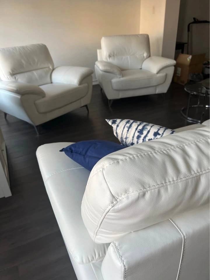 Modern Pearl Faux Leather Sofa & 2 Armchairs set - photo 3