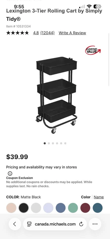 Black 3-Tier Rolling Utility Cart - photo 3