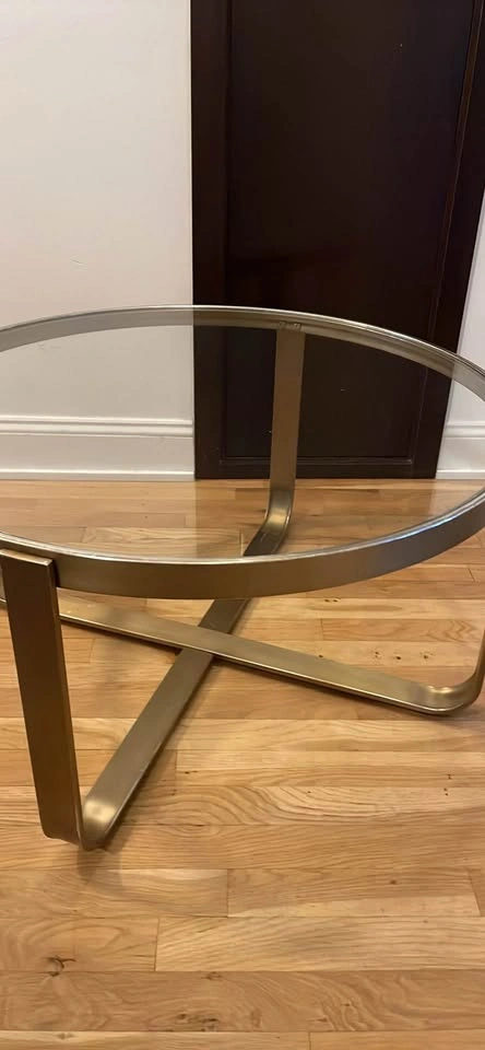 Round Glass Top Coffee Table with Contemporary Cross-Metal Base - photo 2