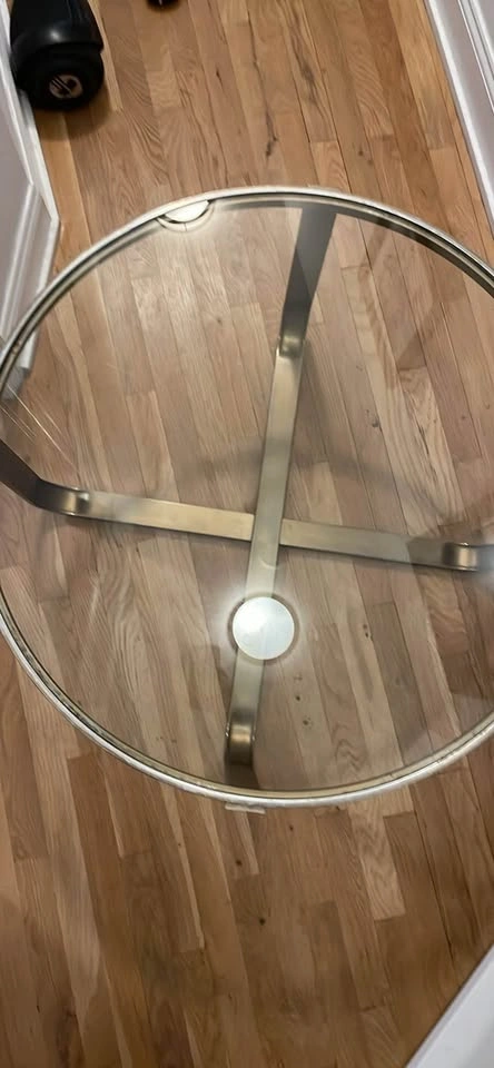 Round Glass Top Coffee Table with Contemporary Cross-Metal Base - photo 3