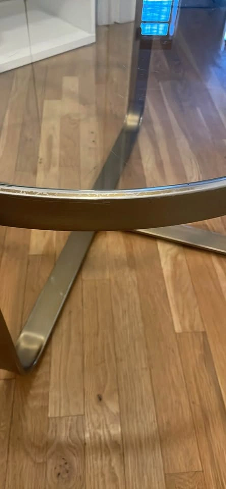 Round Glass Top Coffee Table with Contemporary Cross-Metal Base - photo 4