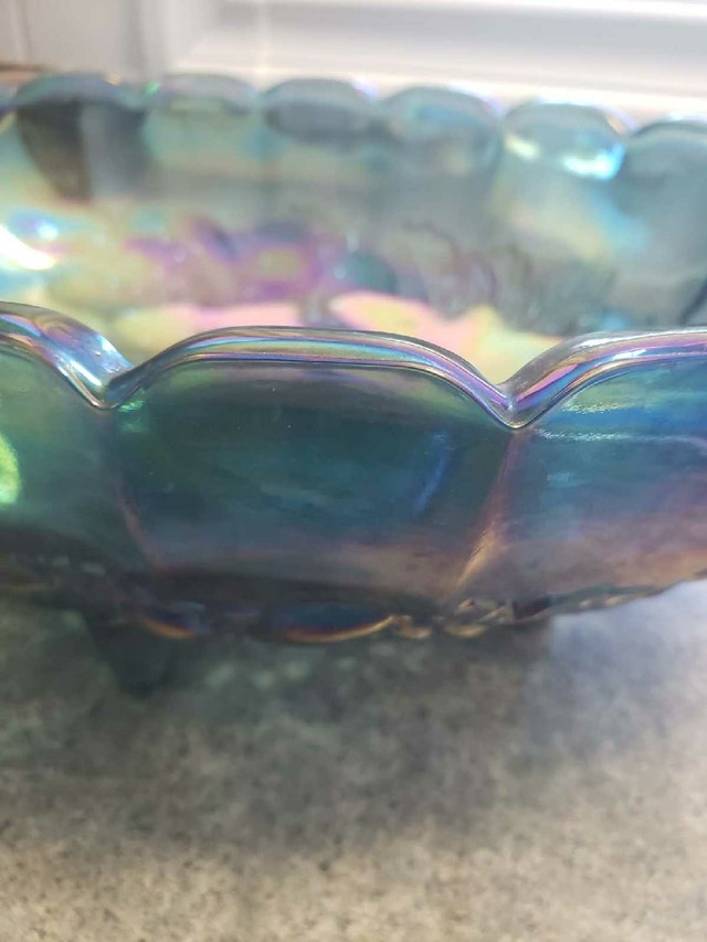 Antique Blue Carnival Glass Bowl - Iridescent Grape & Cable - photo 5