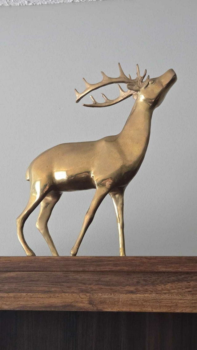 Rare Statement Pair: Large Vintage Solid Brass Deer - photo 2