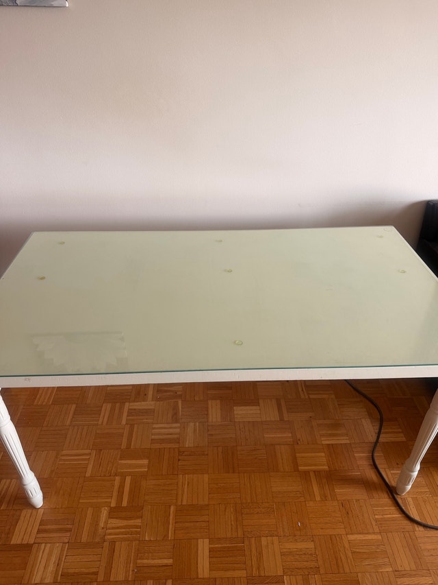 White Glass Top Dining Table with Wooden Base - photo 3