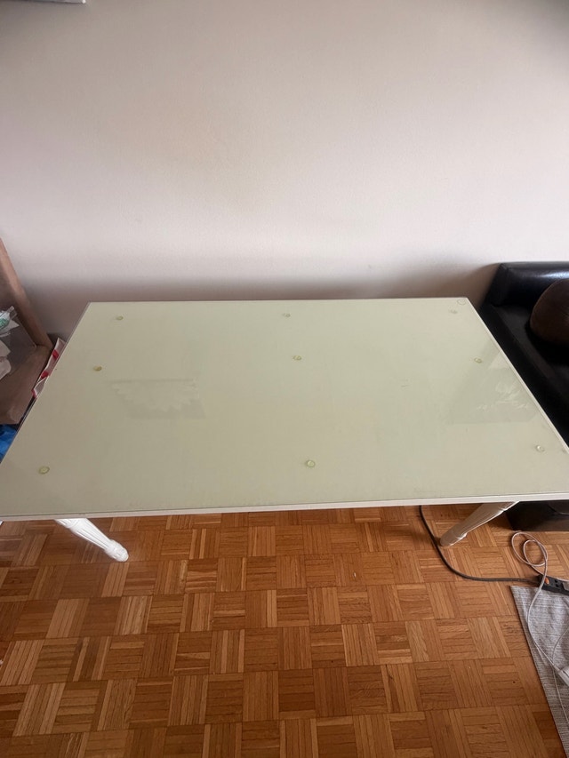 White Glass Top Dining Table with Wooden Base - photo 4