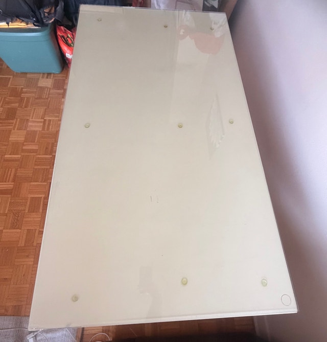 White Glass Top Dining Table with Wooden Base - photo 5