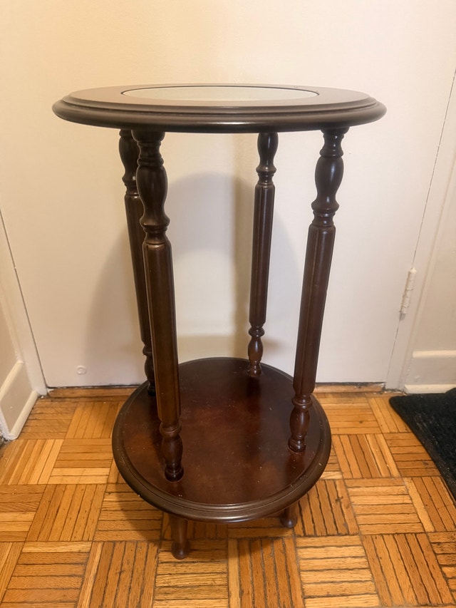 Round Wood Side Table with Glass Inlay - photo 2