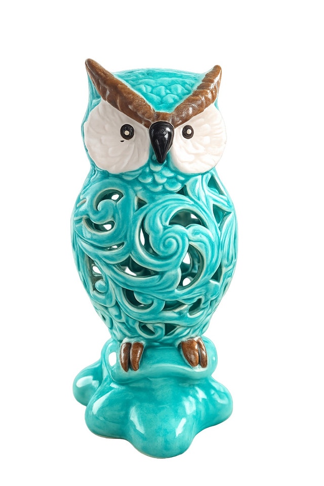 Teal Ceramic Owl Figurine
