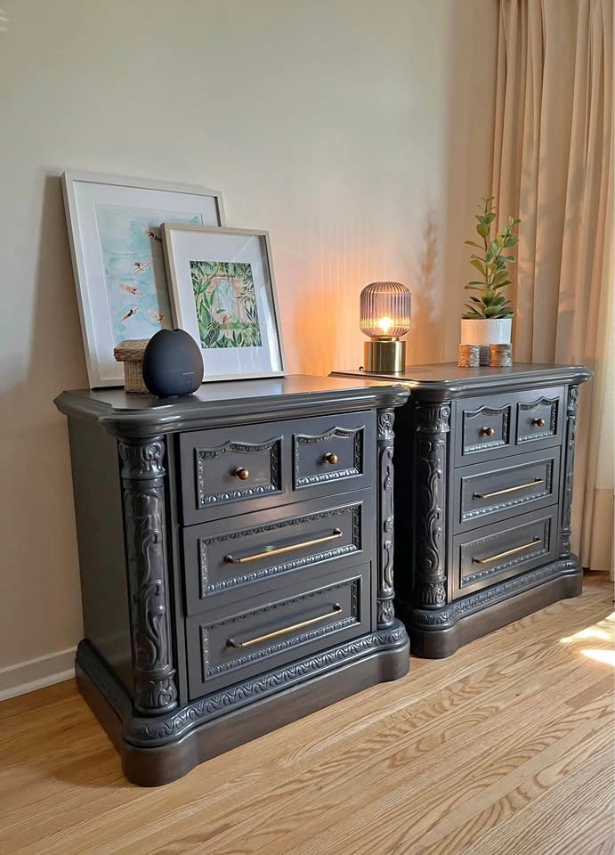 Oversized/King Size Ornate Dark Nightstands