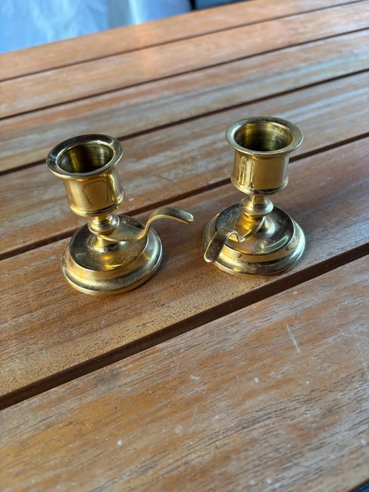 Vintage Solid Brass Chamberstick Candle Holders with Handles (Pa - photo 2