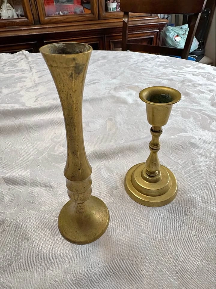 Vintage Solid Brass Candlestick Holders (Pair of Mismatched Heig