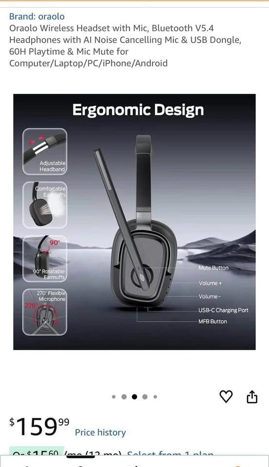 Oraolo Wireless Headset with AI Noise Cancelling Mic - photo 3