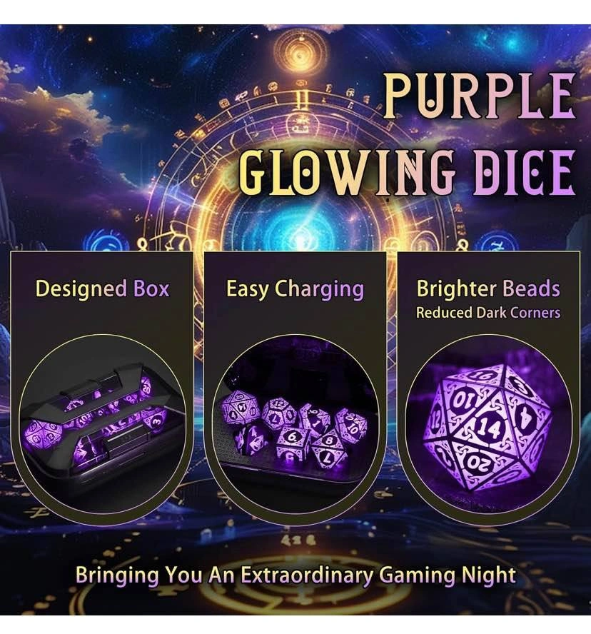 Purple Glowing DND Dice Set with Charging Case - photo 2