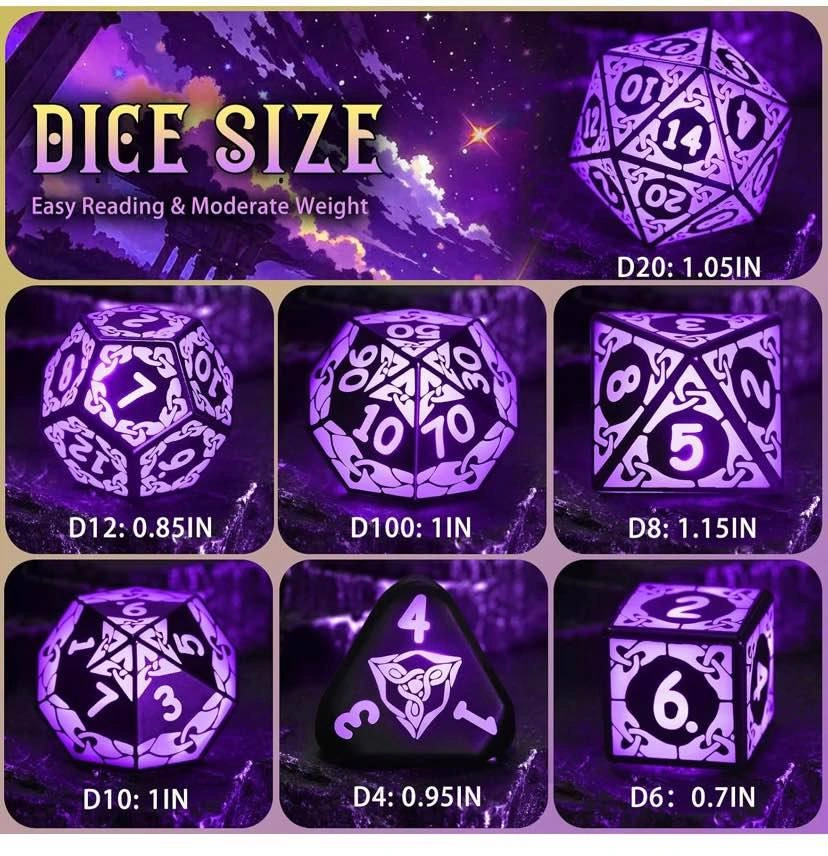 Purple Glowing DND Dice Set with Charging Case - photo 3