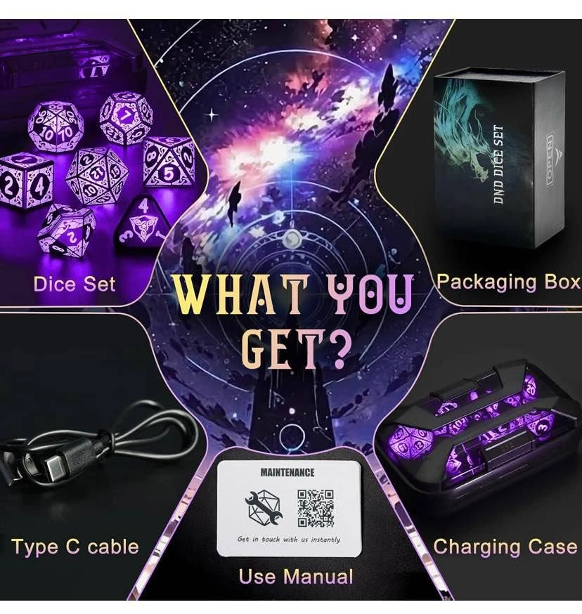 Purple Glowing DND Dice Set with Charging Case - photo 4