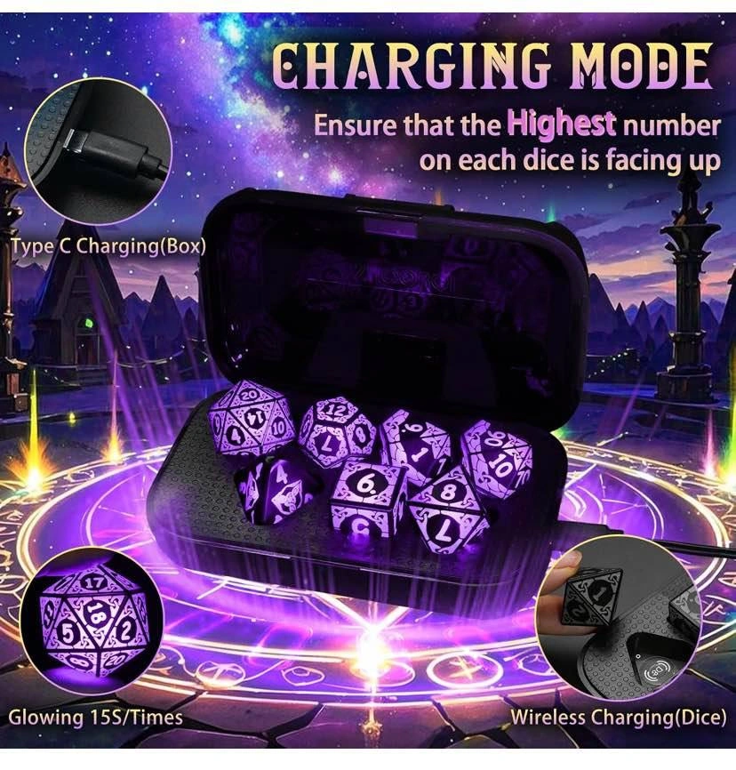 Purple Glowing DND Dice Set with Charging Case - photo 5