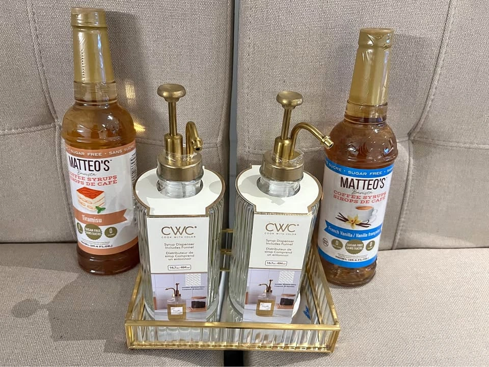 BRAND NEW Luxury Gold Coffee Bar Set – Glass Dispensers, Tray &