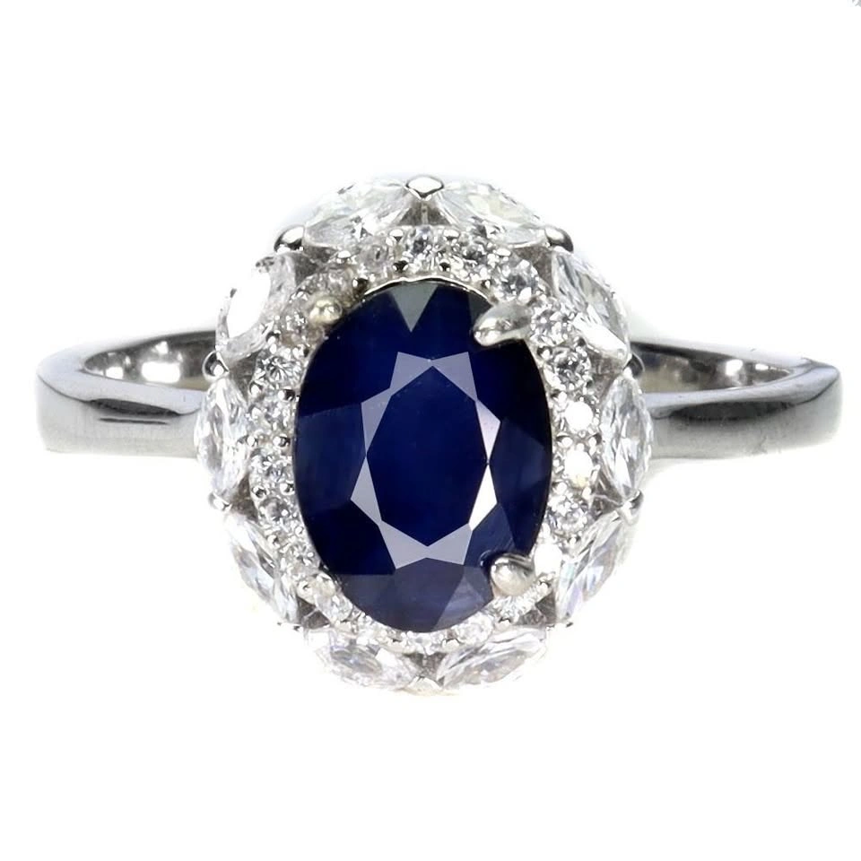 Blue Sapphire Ring 14K White Plated Gold over 925 Sterling Silve - photo 2