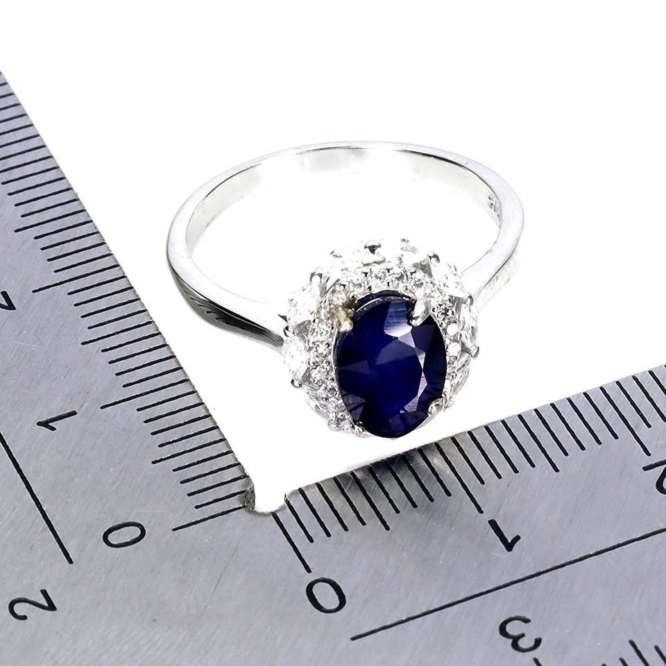 Blue Sapphire Ring 14K White Plated Gold over 925 Sterling Silve - photo 3