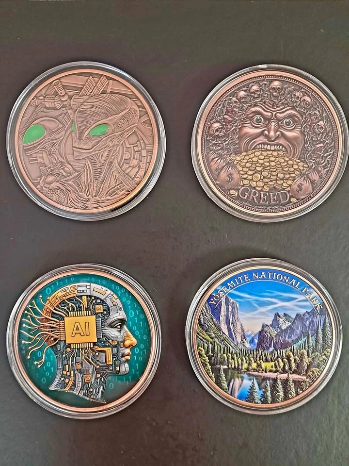 Set of 4 x 5oz Collectible 999 Fine Copper Alien, Greed, AI & Yo