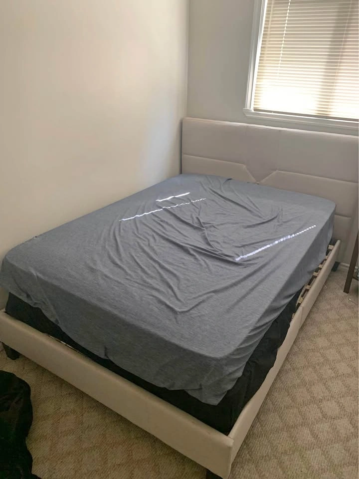 Double Bed Frame + Mattress – White Upholstered Platform Bed
