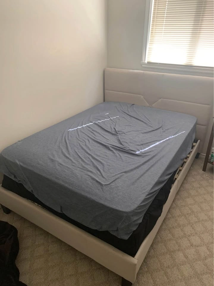 Double Bed Frame + Mattress – White Upholstered Platform Bed - photo 2