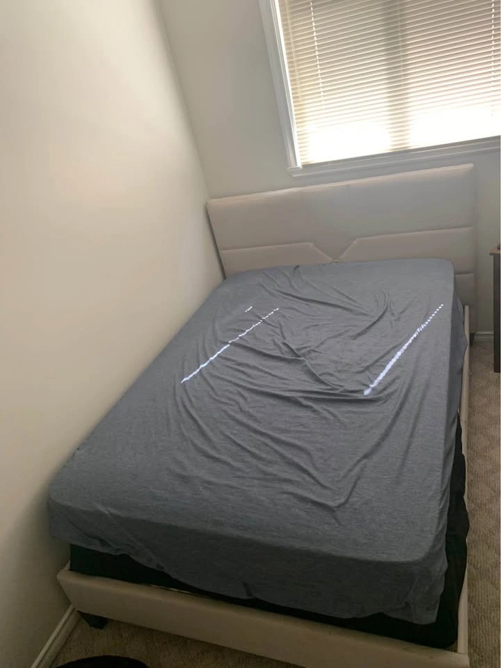 Double Bed Frame + Mattress – White Upholstered Platform Bed - photo 3