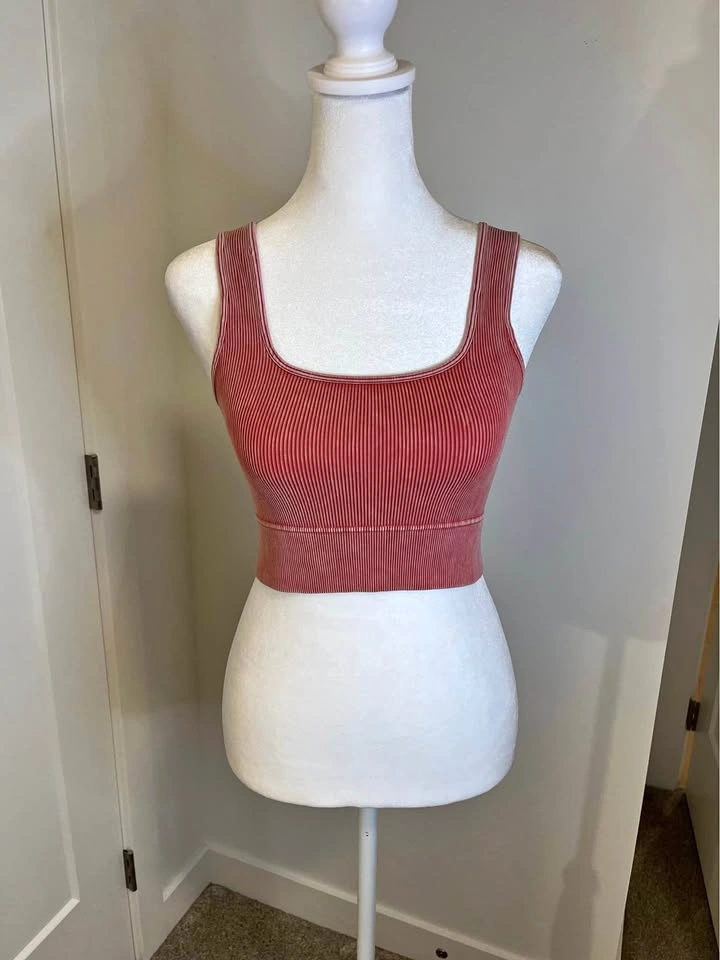 ZENANA Ribbed Crop Tank Top - Dusty Rose - Size L/XL