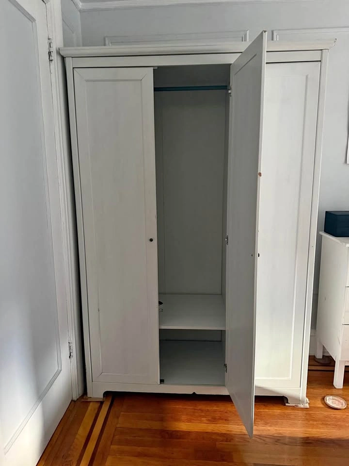 Three Door White Armoire with Full Length Mirror