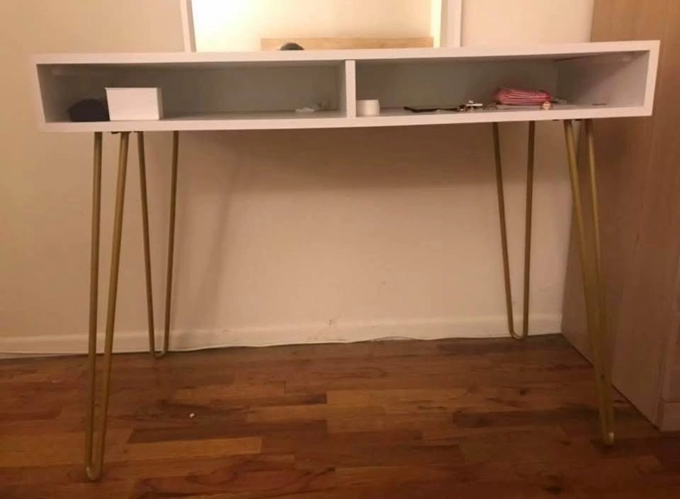 White Desk Hairpin Gold Legs - photo 5