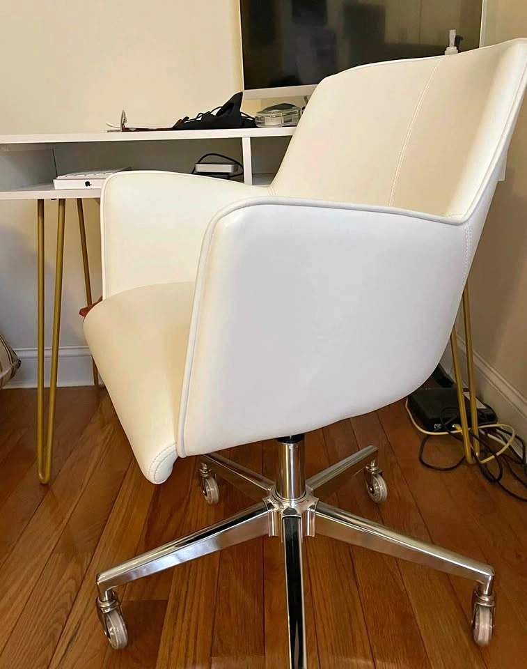 White Leather Desk Chair on Casters