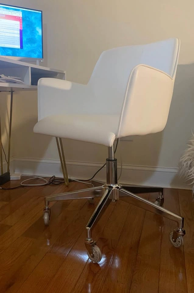 White Leather Desk Chair on Casters - photo 3