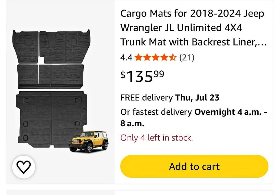 Cargo Mats for 2018-2024 Jeep