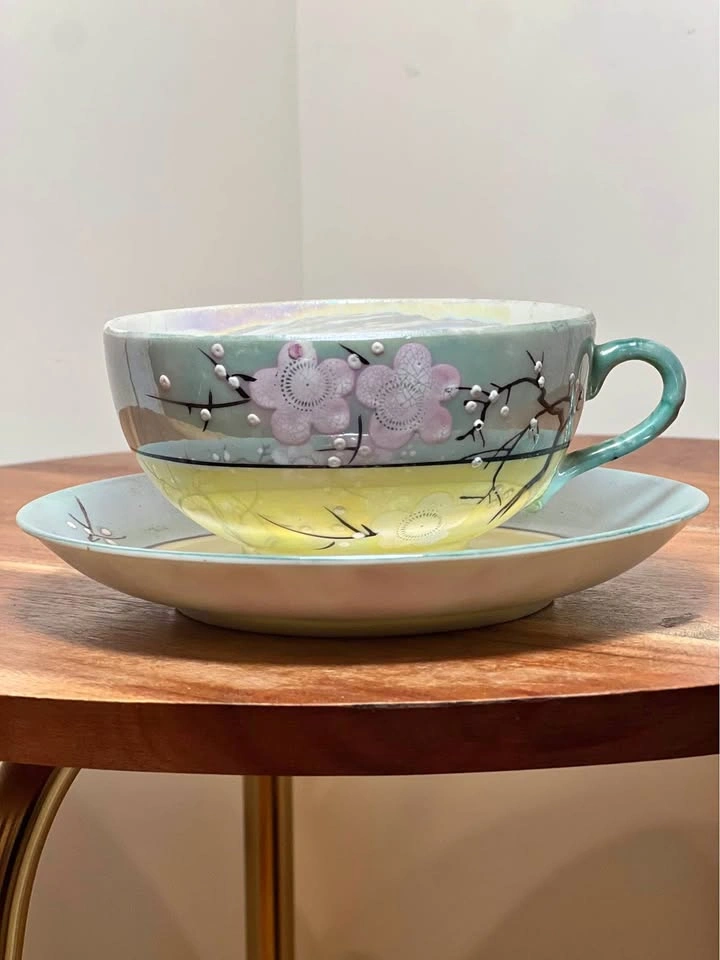 Vintage Japanese Lusterware Teacup & Saucer Set (2)