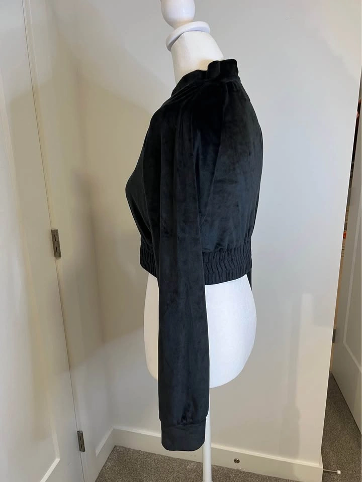 STREETWEAR SOCIETY Black Velour Cropped Zip-Up - Size S - photo 4