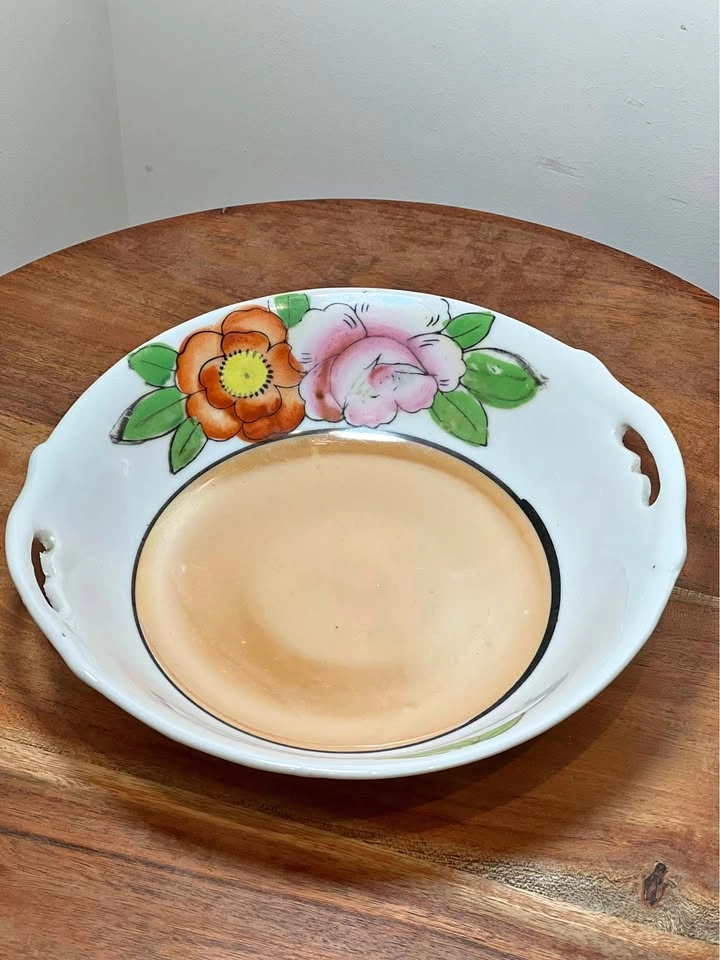 Vintage Japanese Lusterware Porcelain Hand-Painted Floral Bowl
