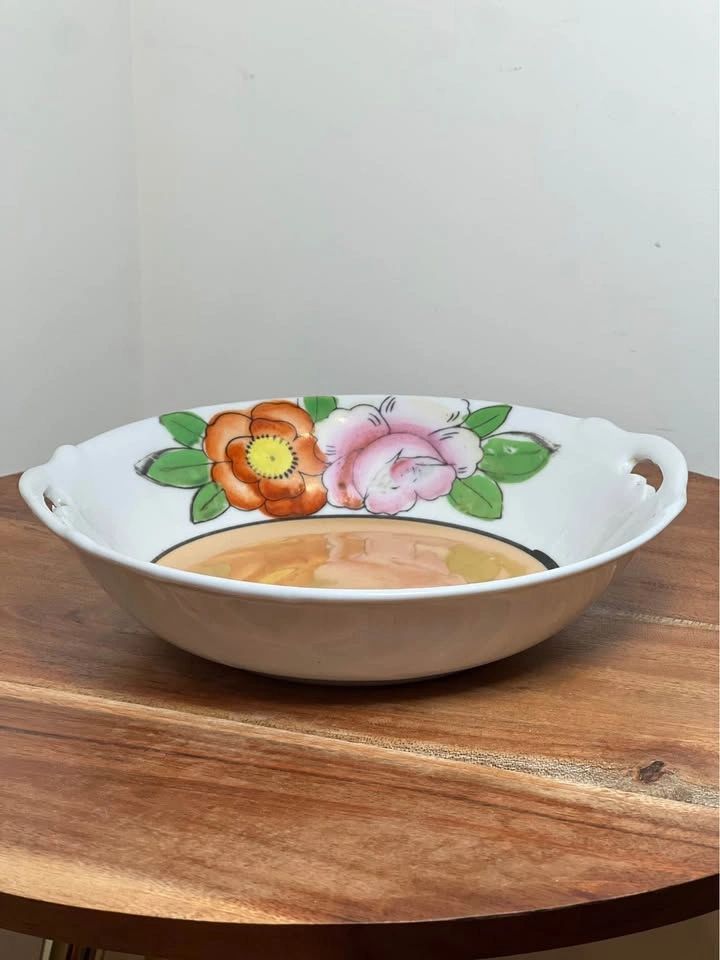 Vintage Japanese Lusterware Porcelain Hand-Painted Floral Bowl - photo 4