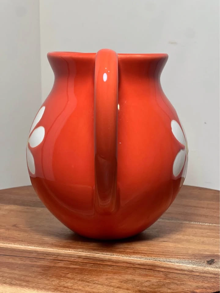 Vintage Louçarte Portugal Orange Ceramic Daisy Pitcher / Vase - photo 2