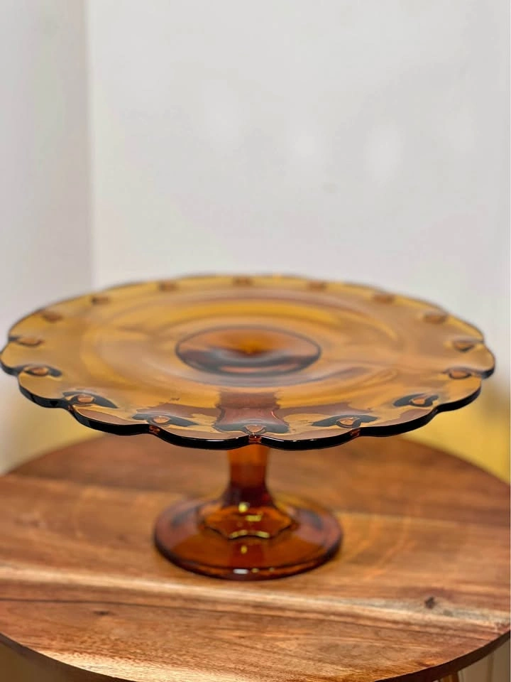 Vintage Indiana Glass Amber Teardrop Pedestal Cake Stand