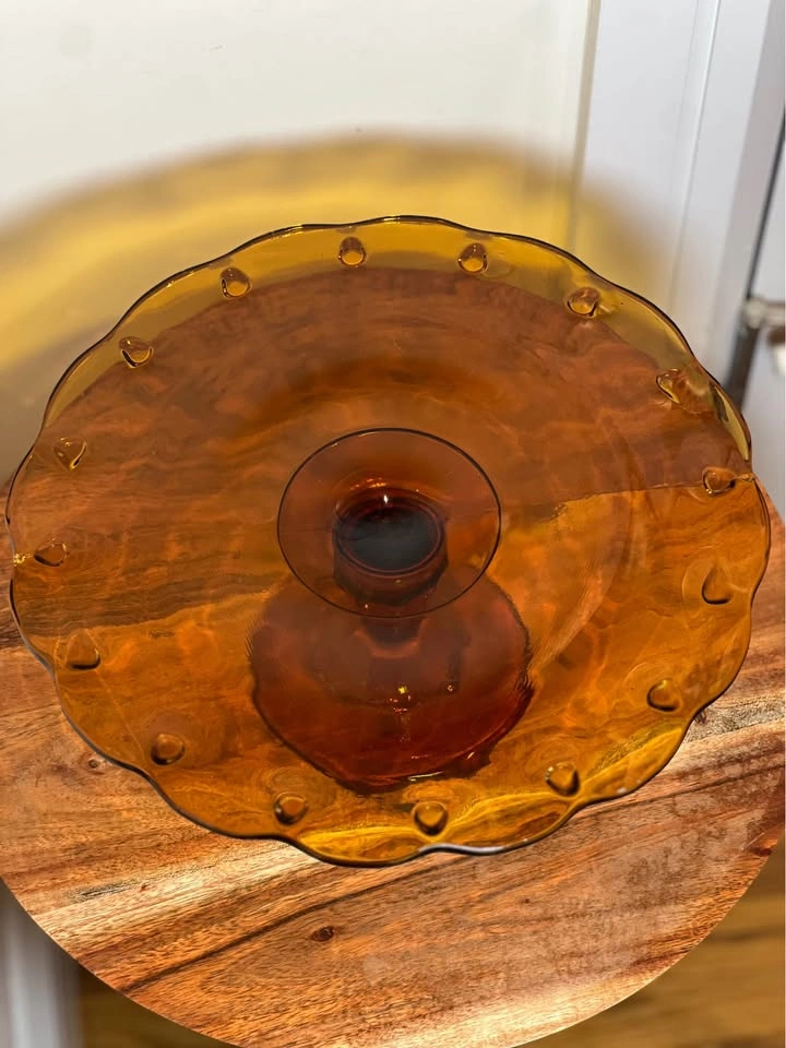 Vintage Indiana Glass Amber Teardrop Pedestal Cake Stand - photo 2