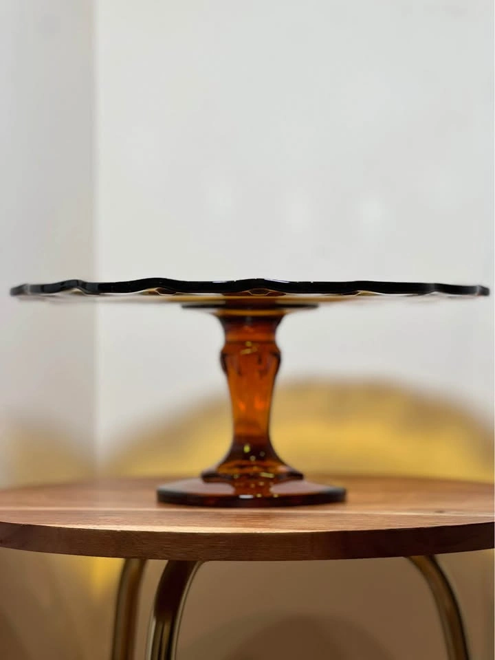 Vintage Indiana Glass Amber Teardrop Pedestal Cake Stand - photo 3
