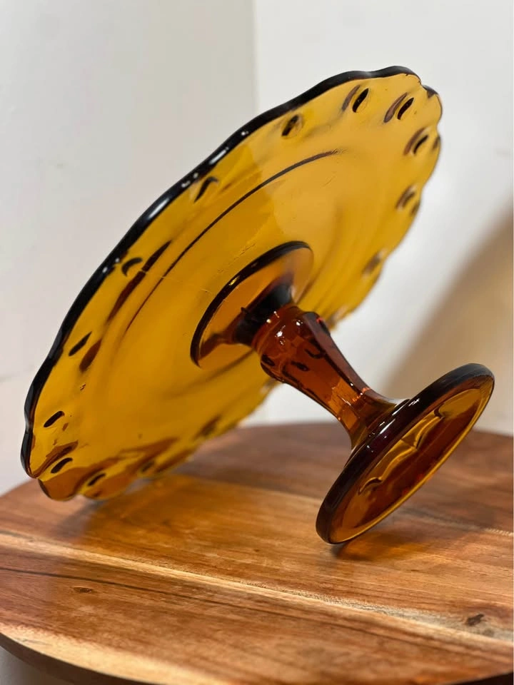 Vintage Indiana Glass Amber Teardrop Pedestal Cake Stand - photo 4