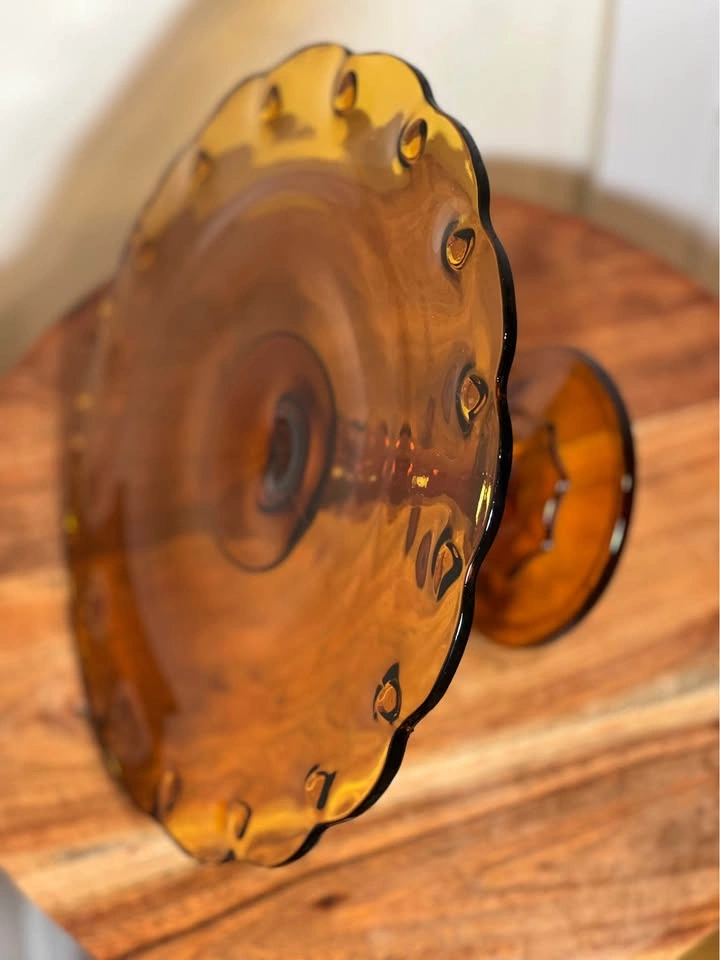 Vintage Indiana Glass Amber Teardrop Pedestal Cake Stand - photo 5