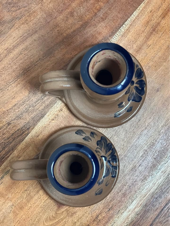 Vintage 2002 Williamsburg Pottery WPF Salt Glazed Candle Holders - photo 4